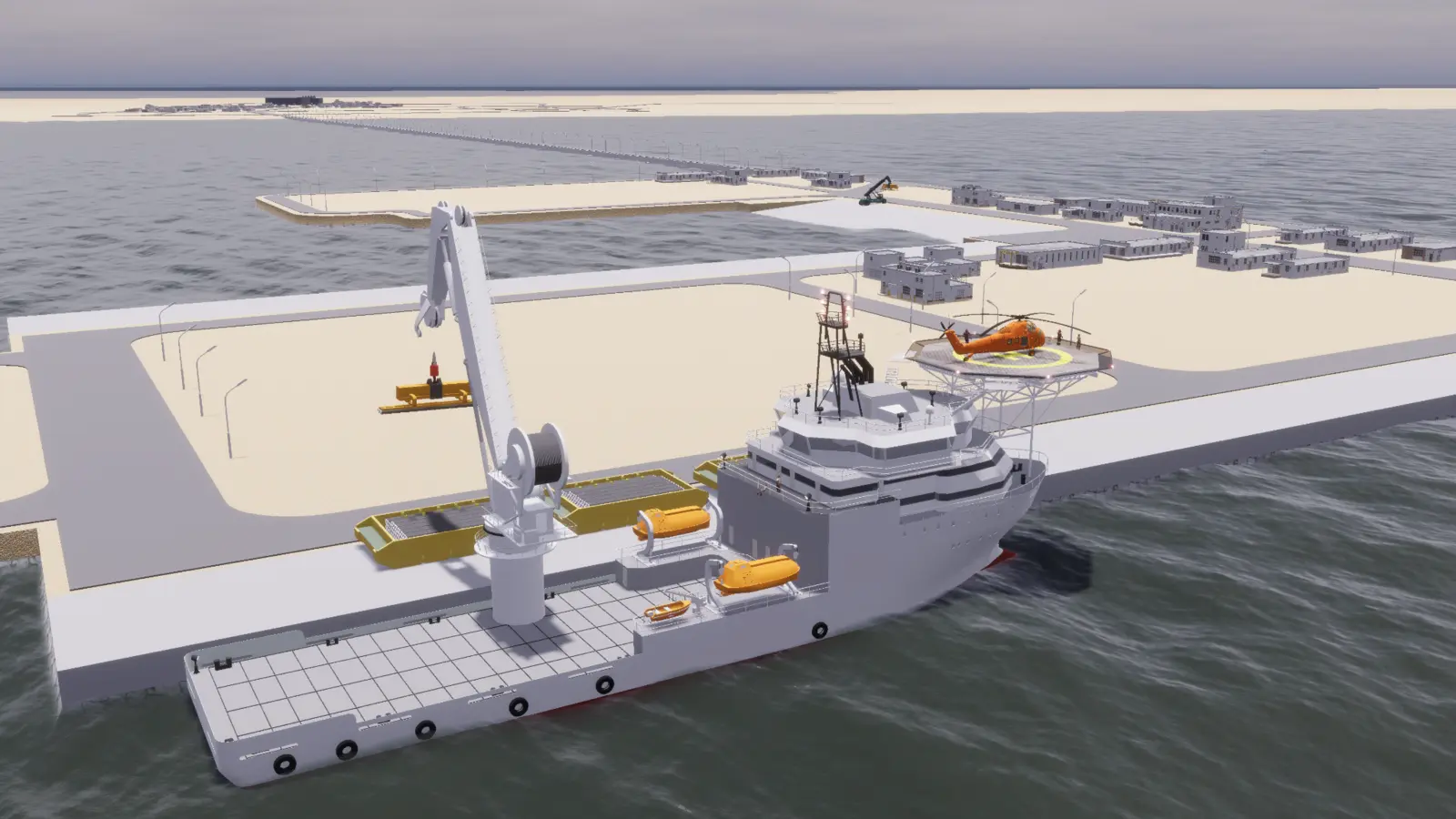Offshore service vessel inside a large geospatially modelled port environment