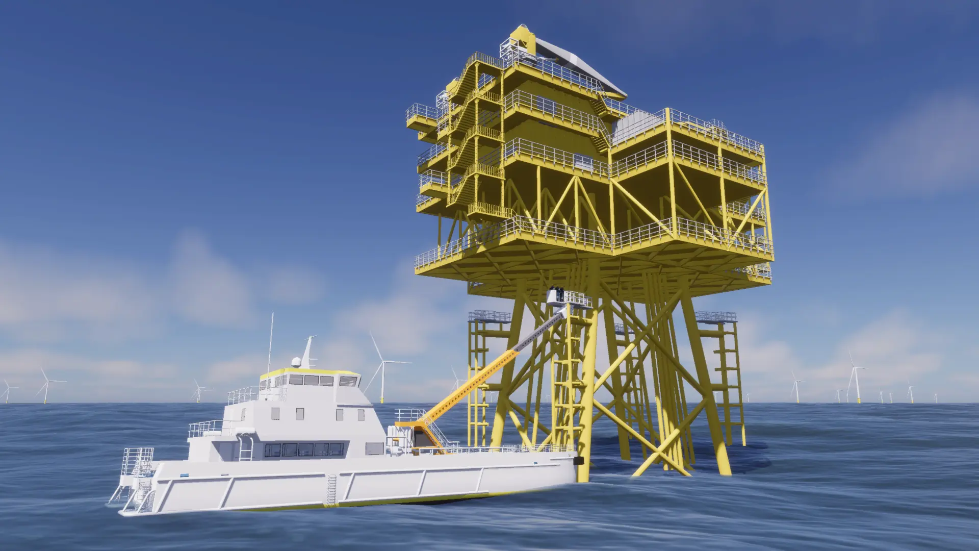 Service vessel alongside an offshore platform