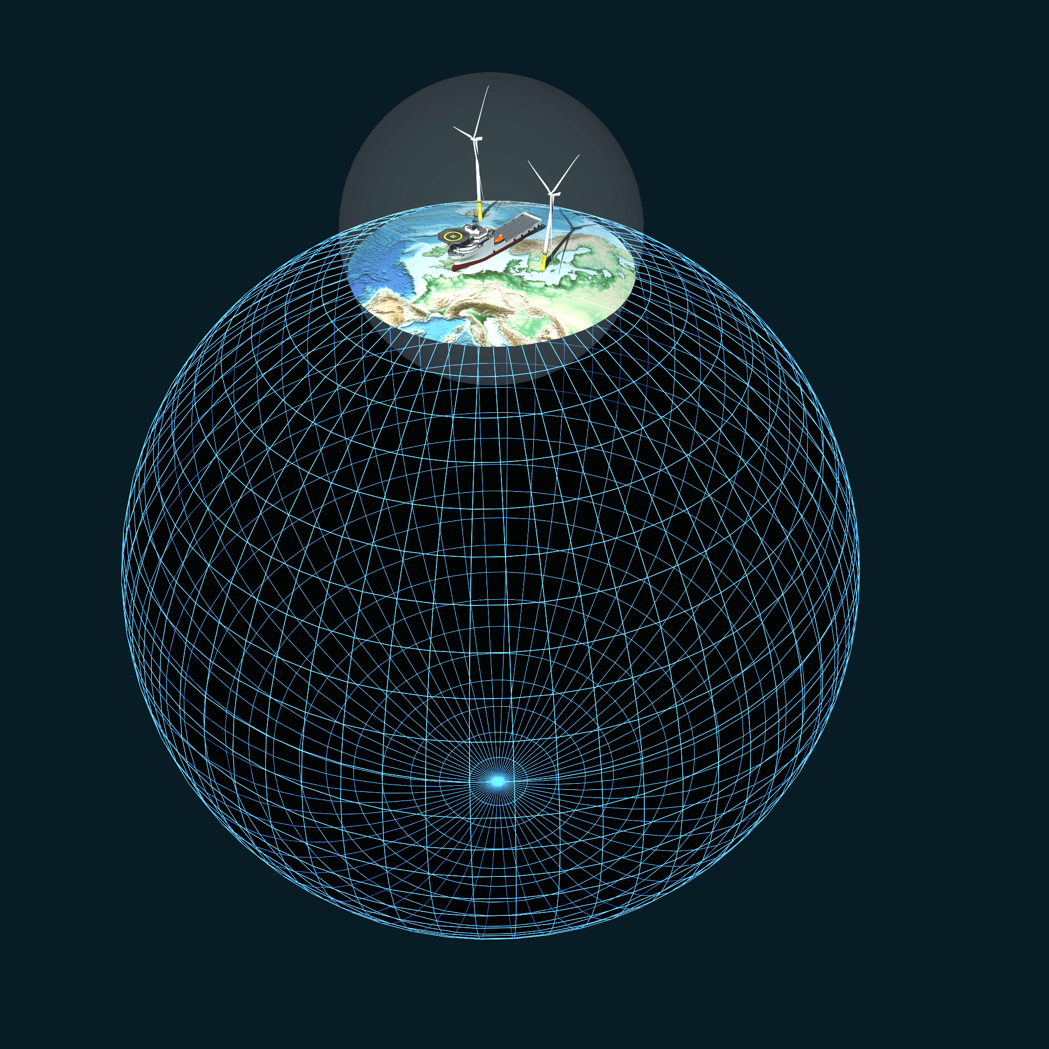 A global geospatial database projected into a local offshore wind simulation bubble
